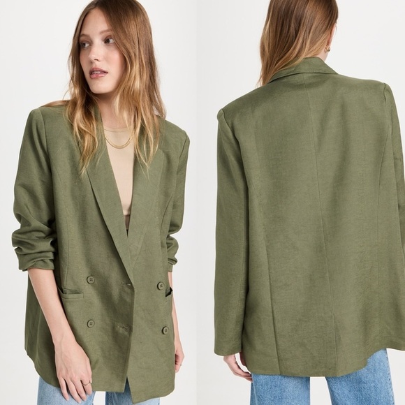 Lioness Jackets & Blazers - Lioness La Quinta Khaki Olive Green Linen Blend oversized Blazer sz XS